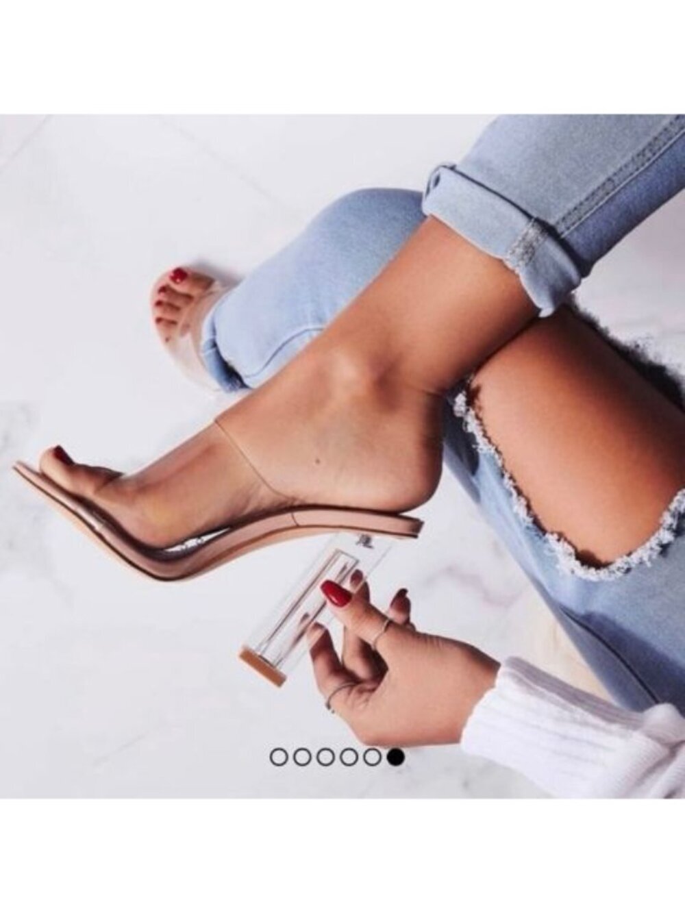EGO Clear Chunky Block Heel Mules Nude Pink Transparent Heels UK 6 US Size 8